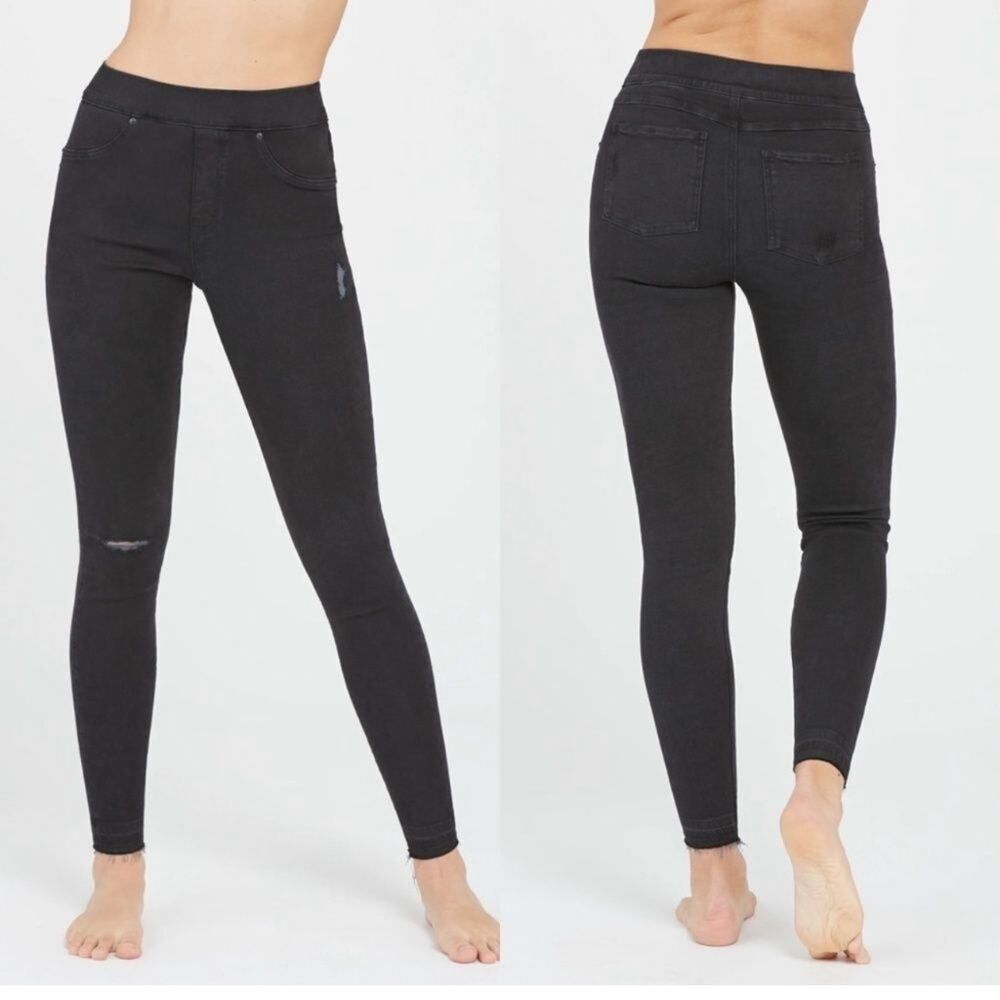 Spanx Black Distressed Skinny Jeans